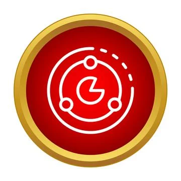 Atom orbiting electrons in red round button Stock Illustration
