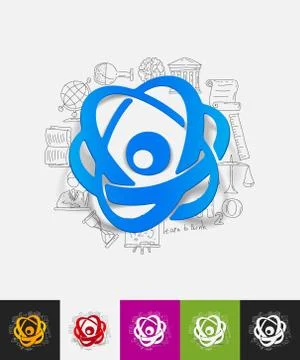 Atom paper sticker with hand drawn elements 스톡 일러스트