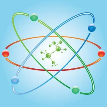 Atom part on blue background. Stock Illustration