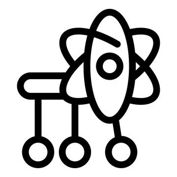 Atom particle moving on three wheels icon vector outline Stock Illustration