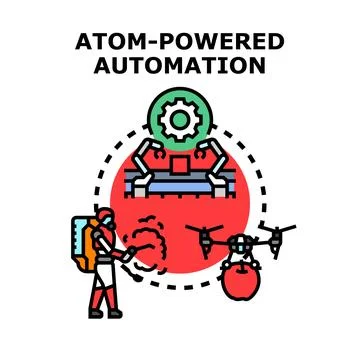 Atom powered automation advancing future industries concept 스톡 일러스트