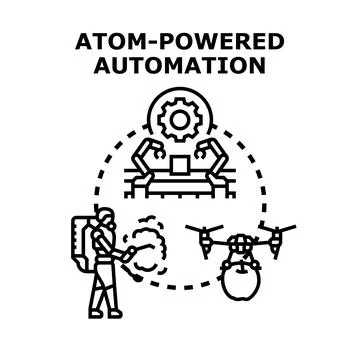 Atom powered automation advancing future industries concept 스톡 일러스트