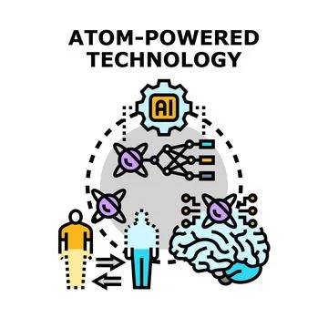 Atom powered technology driving human artificial intelligence development 스톡 일러스트