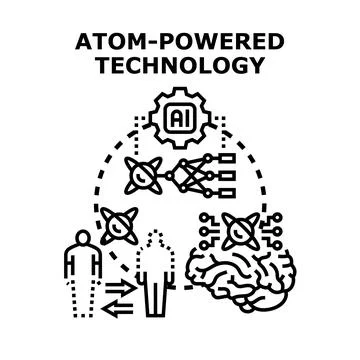 Atom powered technology driving human artificial intelligence development Stock Illustration