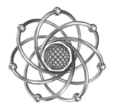 Atom - relistic model from steel over white background Stock Illustration
