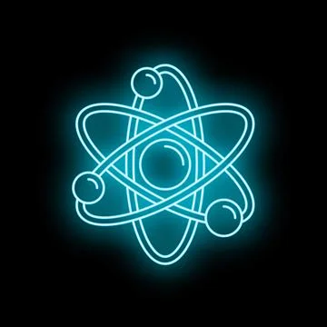 Atom science particle electrons orbiting neon glow Stock Illustration