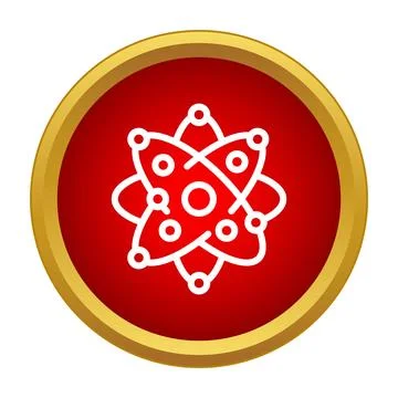 Atom science physics chemistry icon on red button Stock Illustration