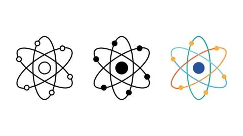 Atom science physics icon set Illustrazione stock
