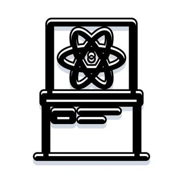 Atom science physics research on laptop screen Stock Illustration