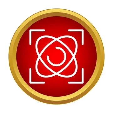 Atom science symbol in red button icon 스톡 일러스트