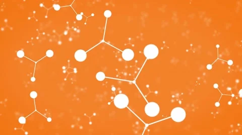 Atom scientific motion background spinning particles orange Video stock 63843917