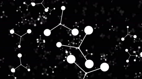Atom scientific motion background spinning particles black Video stock 63843996