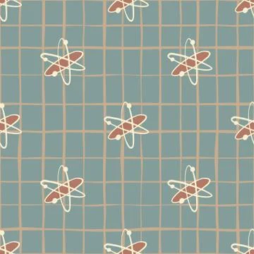 Atom shapes seamess doodle pattern in school theme. Biotechnology print with  Illustrazione stock