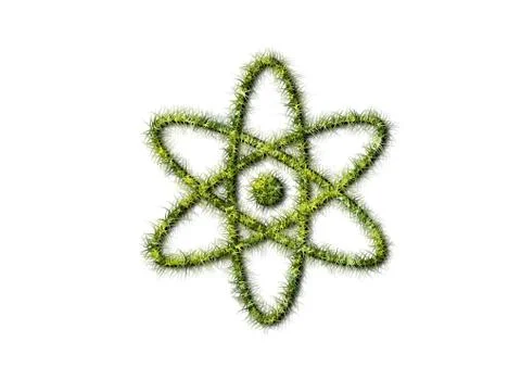 Atom sign from grass isolated on white background Stock-Illustration