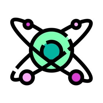 Atom structure concept with electrons orbiting nucleus 스톡 일러스트