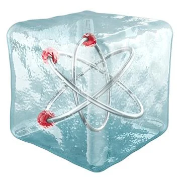 Atom Structure frozen in ice cube, 3D rendering Stock Illustration