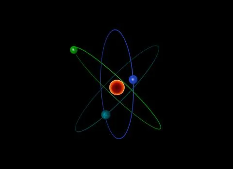 Atom structure with hot nuclear core and electrons on orbits, 3d illustration Stock Illustration