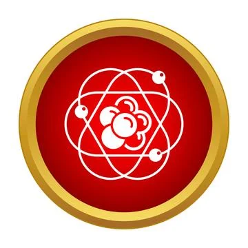 Atom structure inside a red and gold circle icon Stock Illustration