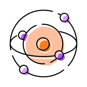 Atom structure model electrons orbiting nucleus science concept Illustrazione stock