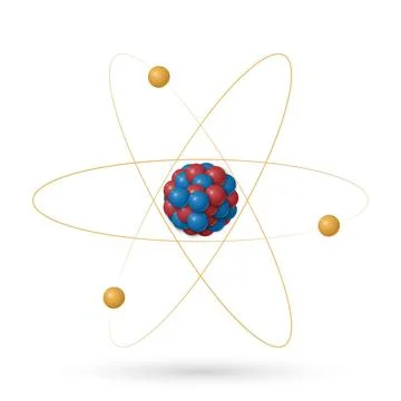 Atom structure, protons, neutrons and electrons orbiting the nucleus Stock Illustration