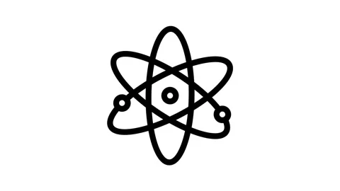 An atom symbol featuring dots around it, representing electrons in differen.. Stock Footage 334998296