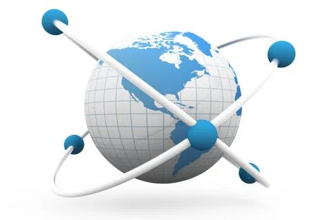 Atom symbol with a globe. Stock Illustration