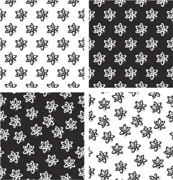 Atom Symbol or Atom Sign Freehand Aligned &amp; Random Seamless Pattern Set イラスト素材