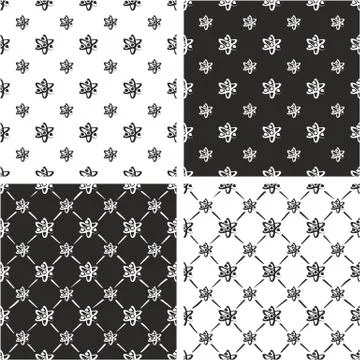 Atom Symbol or Atom Sign Freehand Big &amp; Small Seamless Pattern Set Stockillustratie