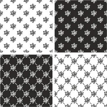 Atom Symbol or Atom Sign Freehand Seamless Pattern Set Stock Illustration