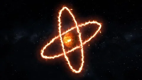Atom symbol orbits in a starry space background. This atom symbol represent.. Stock Footage 337620667