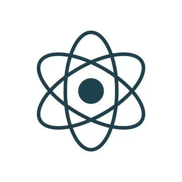 Atom symbol science energy nucleus particle physics molecular structure icon Stock Illustration