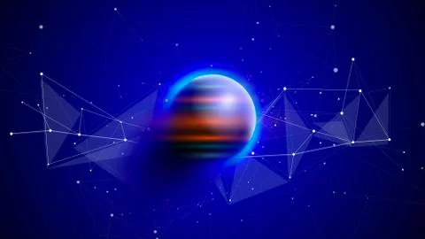 Atom - a symbolic image of an elementary particle against a background of dee Illustrazione stock