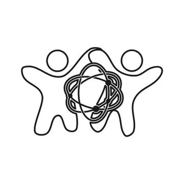 Atom technology people Commitment Teamwork Together Outline Logo 스톡 일러스트