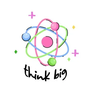 Atom Think Big Science Illustration, Physics Chemistry Clipart, STEM Teache.. Ilustração Stock