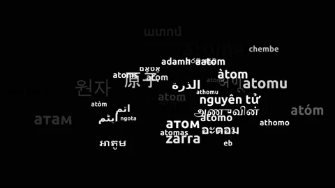 Atom Translated in 44 Worldwide Languages Endless Looping 3d Zooming Wordclou Stock Footage 145200036