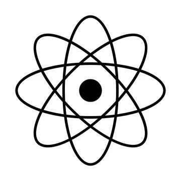 Atom vector black icon on white background Stock Illustration