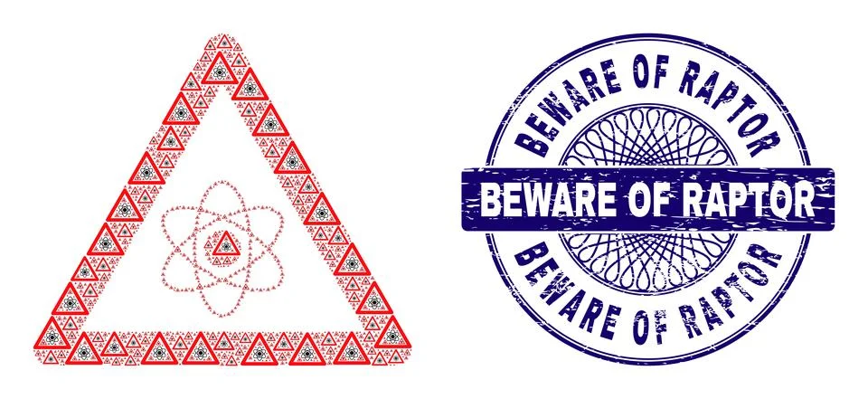 Atom Warning Recursion Collage of Atom Warning Items and Scratched Beware of Stock Illustration