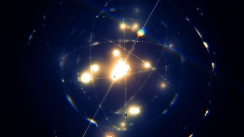Atomic big radius dark electrons blue gold 25fps Vídeo Stock 105068738