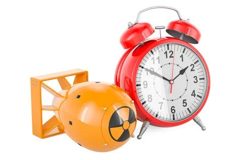 Atomic bomb with alarm clock. 3D rendering Stock Illustration