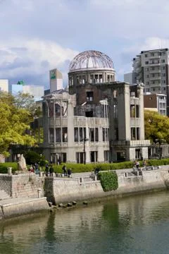 Atomic bomb dome before river, Hiroshima, Japan Stock Photos