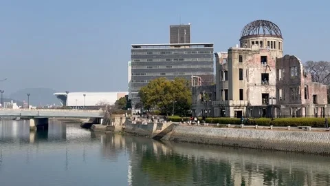 Atomic Bomb Dome from Riverside - 4K Historical B-Roll Stock Footage 304103775