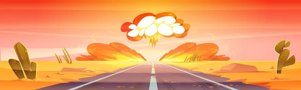 Atomic bomb explosion, mushroom cloud in desert Illustrazione stock