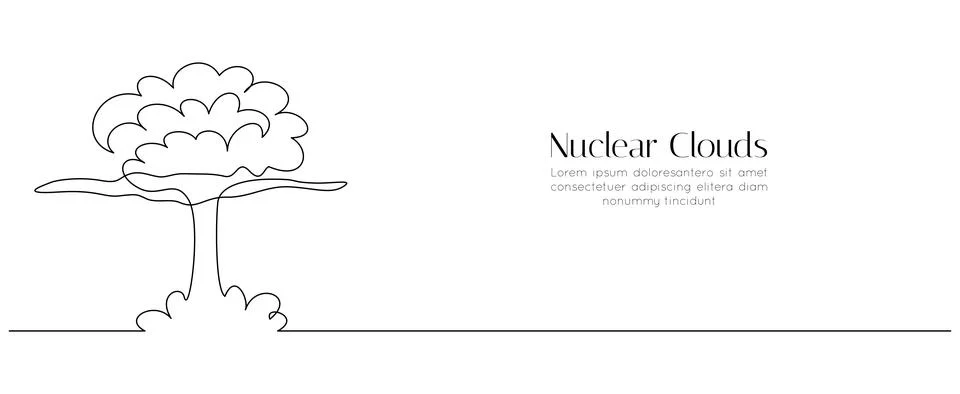 Atomic bomb explosion in one continuous line drawing. Nuclear mushroom cloud Stock Illustration