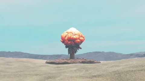 Atomic bomb explosion somewhere in a desert Stock Footage 199399708