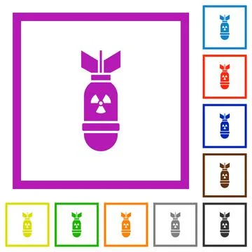 Atomic bomb flat framed icons Stock Illustration