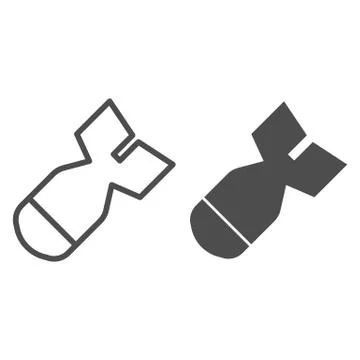 Atomic bomb line and solid icon. Nuclear ammunition, air rocket symbol, outline Stock-Illustration