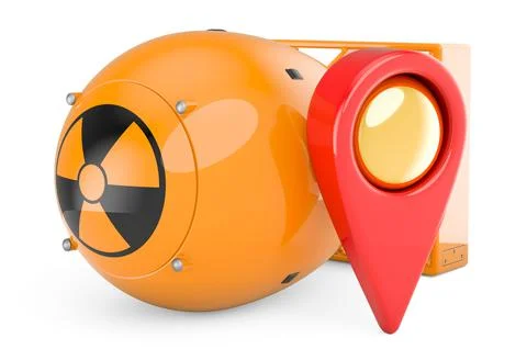 Atomic bomb with map pointer, 3D rendering Illustrazione stock