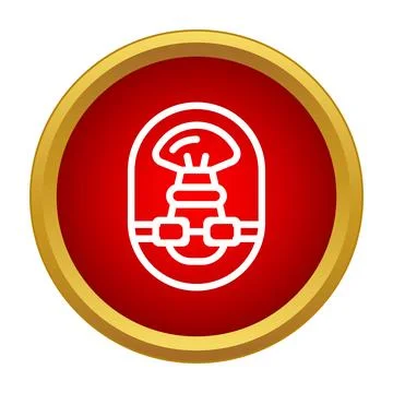 Atomic bomb mushroom cloud explosion warning button icon Illustrazione stock
