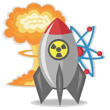 Atomic bomb with nuclear explosion and molecule Stock Illustration