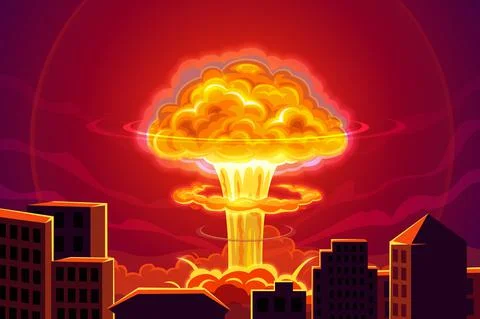 Atomic bomb nuclear explosion in city background Ilustración de archivo